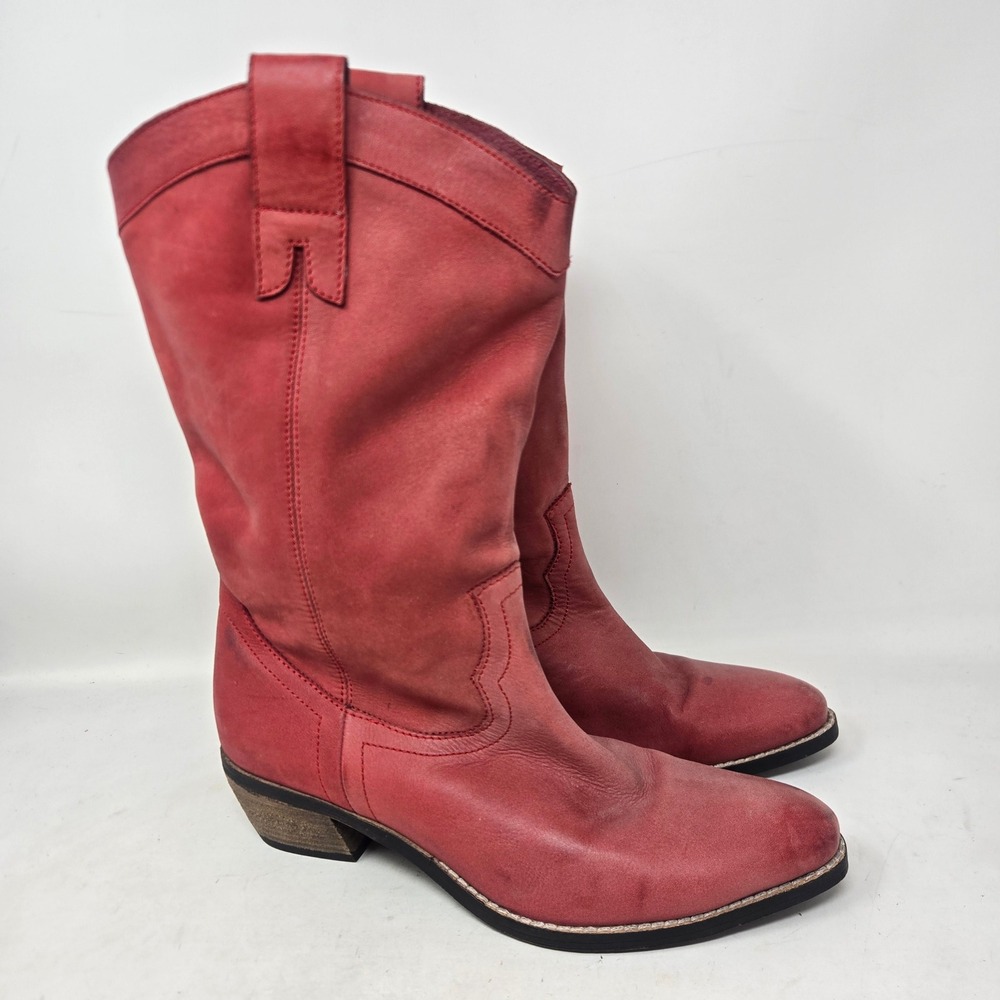 Diba Pre Tender Red Leather Western Mid Calf Cowboy Boots Womens 7.5